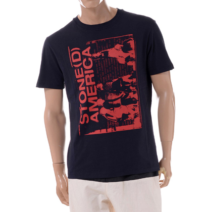 ラフシモンズ (RAF SIMONS) STONEDAMERICAスリムフィットTシャツ コットン ダークネイビー 30% OFF