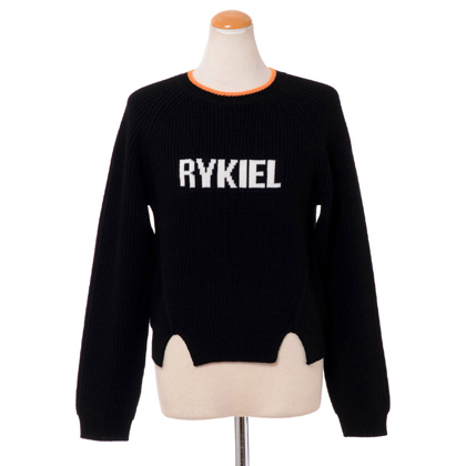 ソニアリキエル (SONIA RYKIEL) カラーラインネックロゴセーター メリノウール ブラック