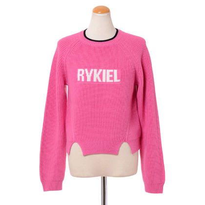 ソニアリキエル (SONIA RYKIEL) カラーラインネックロゴセーター メリノウール フラッシーピンク