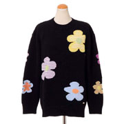 ソニアリキエル (SONIA RYKIEL) 花インターシャ長袖セーター コットン ダークネイビー