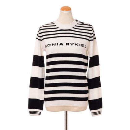 ソニアリキエル (SONIA RYKIEL) 長袖ボーダーマリンセーター コットンカシミア ホワイトブラック