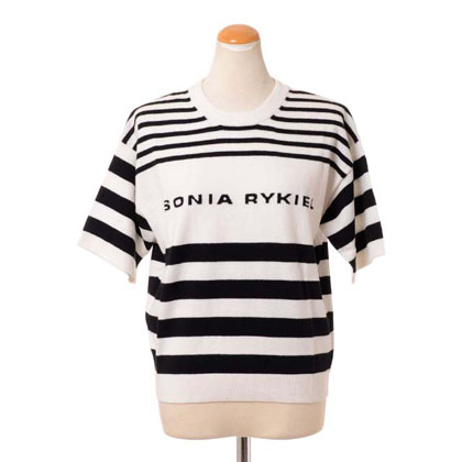 ソニアリキエル (SONIA RYKIEL) 半袖ロゴボーダーセーター コットンカシミア ホワイトブラック