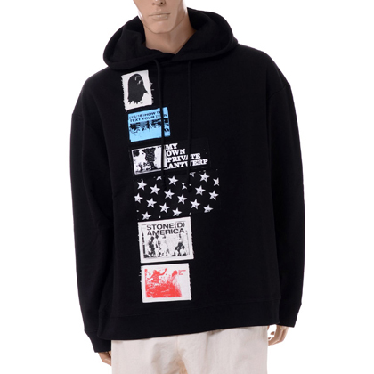 ラフシモンズ (RAF SIMONS) パッチフーデッドパーカー コットン ブラック 30% OFF