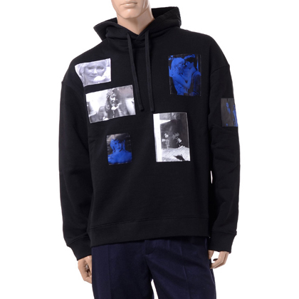 ラフシモンズ (RAF SIMONS) パッチピクチャープリントフーデットパーカー コットン ブラック 30% OFF