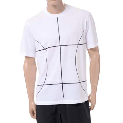 ブラックバレット (BLACKBARRETT) バイニールバレット by neil barrett コートラインプリントクルーネック半袖Tシャツ コットン ホワイト 30% OFF