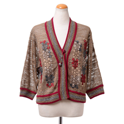 アントニオマラス (ANTONIO MARRAS) ライン入りショート丈ボレロカーディガン コットンリネンなど ゴールドミックス
