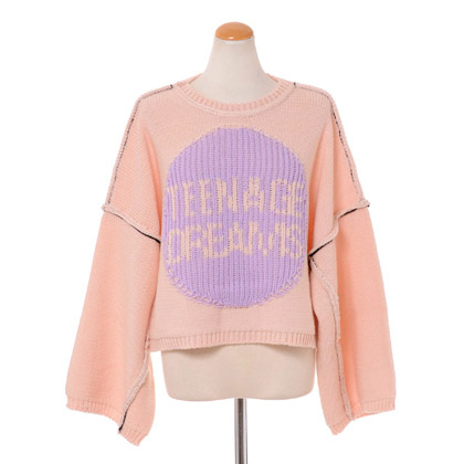 ラフシモンズ (RAF SIMONS) リバースドジャージーニット・ショートオーバーサイズドセーター ウール オフホワイトピンク