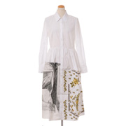 アーデム シャツ襟刺繍ドレス コットン ホワイトプリント