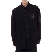 ラフシモンズ (RAF SIMONS) Straight fit denim shirt with label on sleeve コットン ブラック