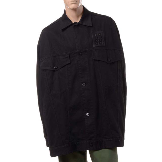 ラフシモンズ (RAF SIMONS) Denim jacket with leather patch コットン ブラック