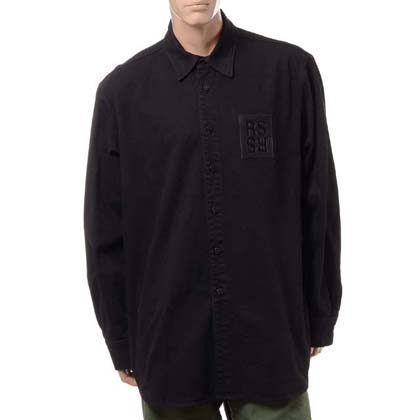 ラフシモンズ (RAF SIMONS) Straight fit denim shirt with R pin in back コットン ブラック