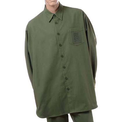 ラフシモンズ (RAF SIMONS) Oversized denim shirt with R pin in back コットン カーキ