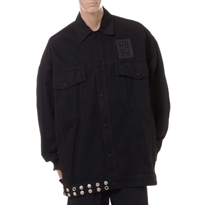 ラフシモンズ (RAF SIMONS) Big fit jacket with leather fringes and studs コットン ブラック