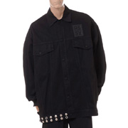 ラフシモンズ Big fit jacket with leather fringes and studs コットン ブラック