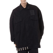 ラフシモンズ (RAF SIMONS) Big fit jacket with leather fringes and studs コットン ブラック