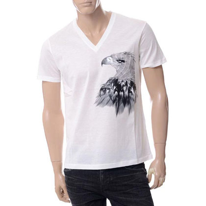 エンポリオアルマーニ (EMPORIO ARMANI) イーグルプリントVネック半袖Tシャツ ホワイト 30% OFF