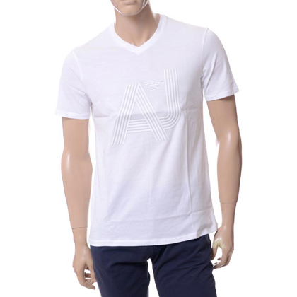 アルマーニジーンズ (ARMANI JEANS) VネックロゴプリントTシャツ ホワイト 30% OFF