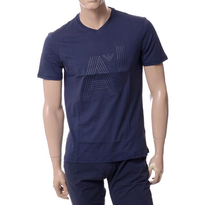 アルマーニジーンズ (ARMANI JEANS) VネックロゴプリントTシャツ ネイビー 30% OFF