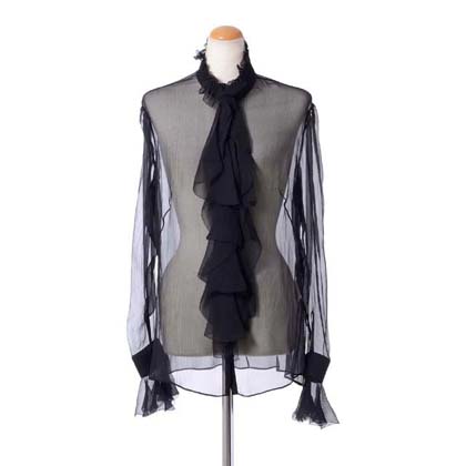 アレキサンダーマックイーン (Alexander McQueen) フリルブラウス シルククレープ ブラック