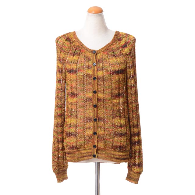 ミッソーニ (Missoni) かぎ編みカーディガン ラメ糸 イエローレッド