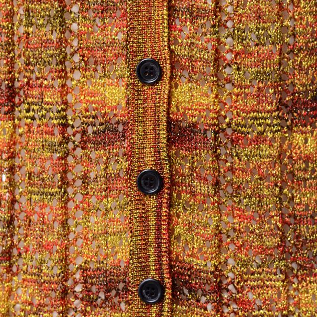 ミッソーニ (Missoni) かぎ編みカーディガン ラメ糸 イエローレッド