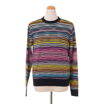 ミッソーニ (Missoni) 丸襟セーター 羊毛レーヨン マルチボーダーブラック