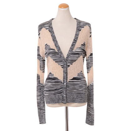 ミッソーニ (Missoni) Vネックレースカーディガン レーヨンなど ベージュ柄
