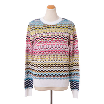 ミッソーニ (Missoni) 丸襟セーター コットンミックス マルチボーダーホワイト