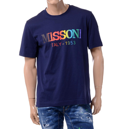 ミッソーニ (Missoni) レインボーロゴプリントTシャツ コットン ネイビー 30% OFF