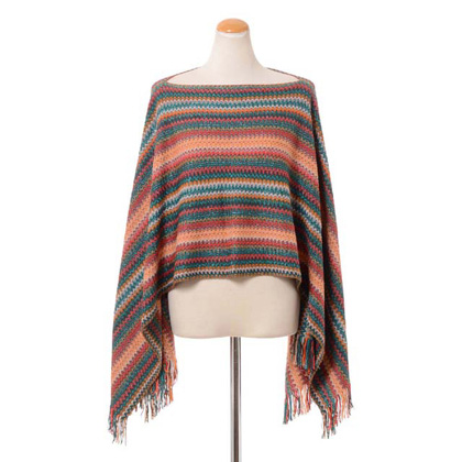 ミッソーニ (Missoni) ニットポンチョ 羊毛ラメミックス オレンジグリーンミックス