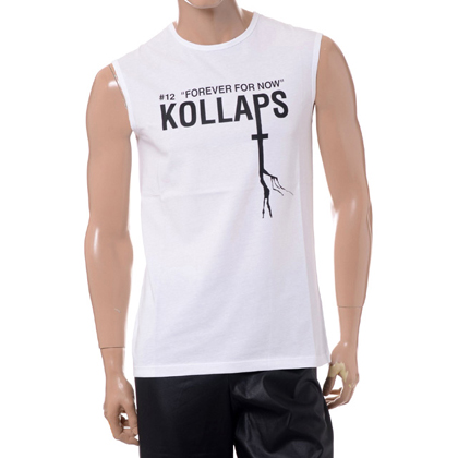 ラフシモンズ (RAF SIMONS) Sleeveless slim fit T-shirt with Kollaps print