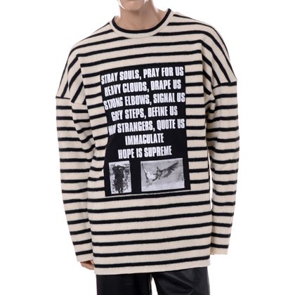 ラフシモンズ (RAF SIMONS) Striped sweater with patches