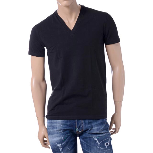 ディースクエアード (Dsquared2) VネックTシャツ 刺繍ロゴ ブラック 30 
