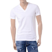 ディースクエアード (Dsquared2) タイトフィットVネックTシャツ カエデプリント ホワイト 30% OFF