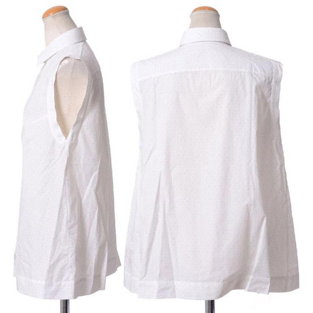 ブルネロクチネリ (Brunello Cucinelli) ノースリーブシャツ襟ドットブラウス コットン ホワイト