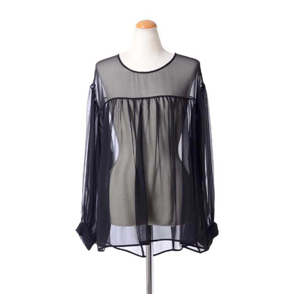 エリカ カヴァリーニ セミクチュール (ERIKA CAVALLINI semi-couture) タックギャザーブラウス シルクシフォン ブラック 30% OFF