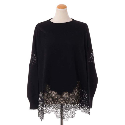 エルマノシェルビーノ (ermanno scervino) レース付きボートネックセーター カシミヤ ブラック