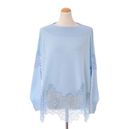 エルマノシェルビーノ (ermanno scervino) レース付きボートネックセーター カシミヤ ライトブルー