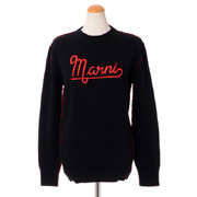 マルニ (Marni) 丸襟ロゴ刺繍セーター ウール ブラック