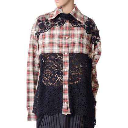 アントニオマラス (ANTONIO MARRAS) レースタイ付き長袖ブラウス レース 赤チェック