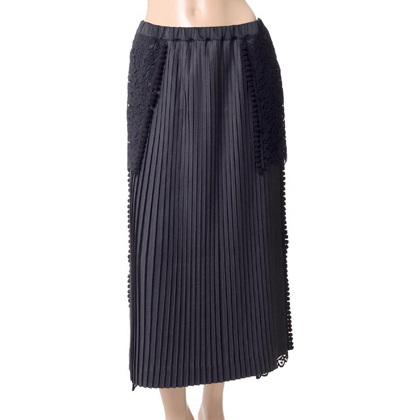 アントニオマラス (ANTONIO MARRAS) レース付きプリーツスカート ストライプ ブラックグレー