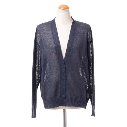 ブルネロクチネリ (Brunello Cucinelli) Vネックカーディガン リネンシルク ネイビースパンコール