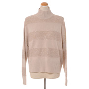 ブルネロクチネリ (Brunello Cucinelli) ハイネックボーダーセーター ウールカシミア アイボリー