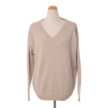 ブルネロクチネリ (Brunello Cucinelli) Vネック長袖セーター カシミアシルク アイボリー