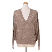 ブルネロクチネリ (Brunello Cucinelli) Vネックセーター リネンシルク ゴールド