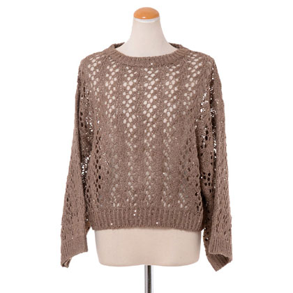 ブルネロクチネリ (Brunello Cucinelli) フラワーレースセーター リネンシルク ブラウン