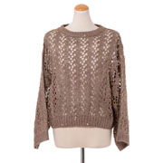 ブルネロクチネリ (Brunello Cucinelli) フラワーレースセーター リネンシルク ブラウン