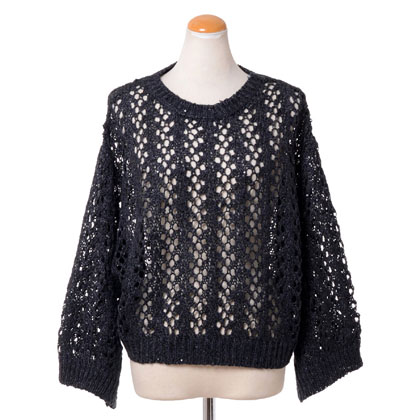 ブルネロクチネリ (Brunello Cucinelli) フラワーレースセーター リネンシルク ブラック