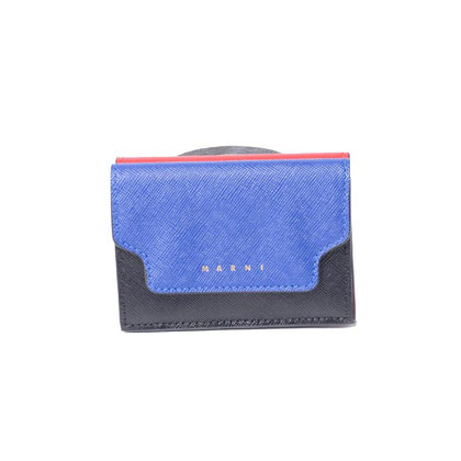 マルニ (Marni) 3つ折コインケース付き財布 サファイアーノレザー ブルーブラックレッド