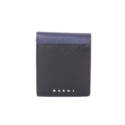 マルニ (Marni) 二つ折り財布 バイテクスチャードレザー製 ブラックネイビー